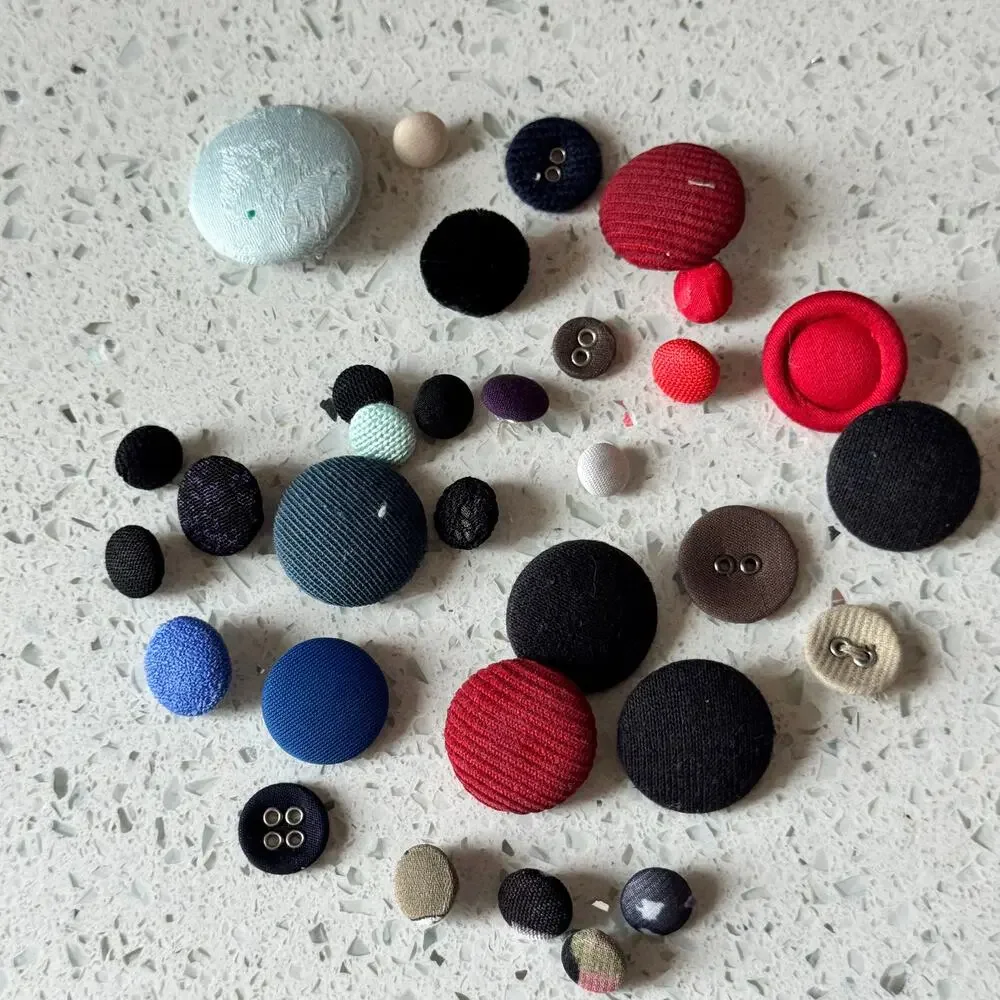 30+ Vintage Fabric Round Shank & Flat Sewing Button Crafting Notion